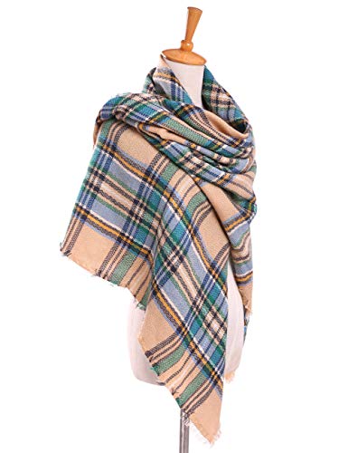 Bess Bridal Women's Plaid Blanket Winter Scarf Warm Cozy Tartan Wrap Oversized Shawl Cape