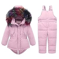 ZPW 2018 New Baby Boy Girl Snowsuit Winter Down Coat/Snow Bib Pants Colorful Fur Trim Hooded Suits