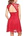 ANGVNS Women Long Sleeve Floral Lace See Through Backless Fit and Flare Cocktail Dress With Lining