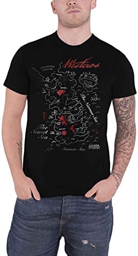Game of Thrones T Shirt Westros Map Keyline House Sigils Official Mens Black