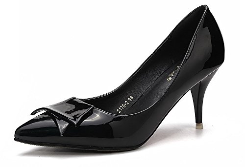 AalarDom Women's Kitten-Heels Soft Material Pointed-Toe Pumps-Shoes with Bowknot