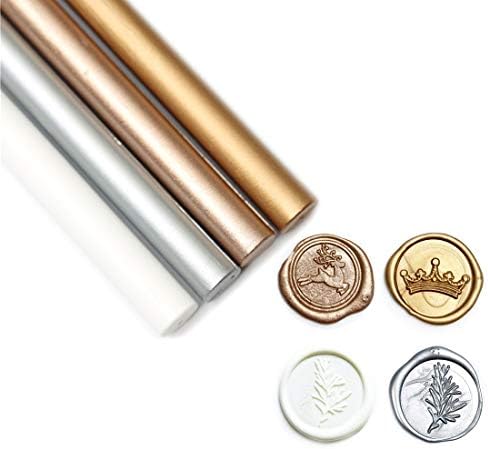 UNIQOOO Arts & Crafts Pack of 8 Metallic Gold Silver White Glue Gun Sealing Wax Sticks for Wax Seal Stamp, Great for Cards Envelopes, Wedding Invitations, Wine Packages, DIY Project, Christmas Gift