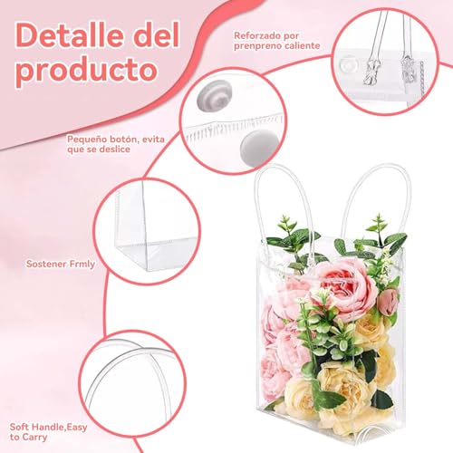 ACOVARK 40PCS Bolsas de Regalo de PVC Transparente, Bolsas de Plástico Reutilizable, con Asas y Botón, Adecuado para Fiestas, Bodas, Cumpleaños, Escolares (transparente, 23*17*7)