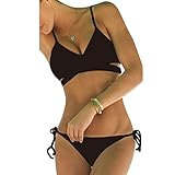 ThinkBest Women Summer Sun Beach Swim Bandeau Triangle Push-Up Padded Bikini Suit Black UK(10-12)