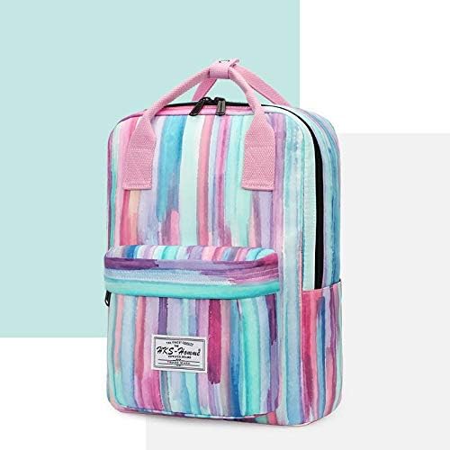 Girl Korean Computerized Backpack Leisure Large Capacity Travel Bag Middle School Student Backpack, Watercolor Lines