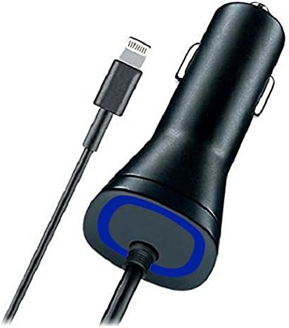 Apple iPhone 8 8+ X 7 7 Plus 6 6S 6+ 6S+ SE 5 5S New Rapid Fast Car Charger - 5 Foot Coiled Cord 5v / 2.1 Amp - Black - Blue LED