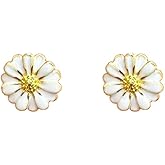 Dainty Daisy Flower Stud Earrings for Women 925 Sterling Silver Gold-Tone Tiny Small Cute Enameled Studs Cartilage Tragus Post Cute Holiday Birthday Jewelry Gifts