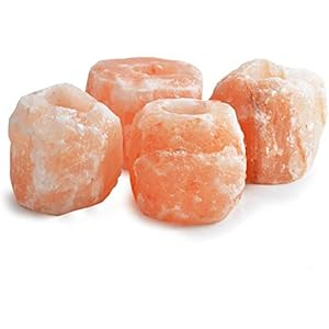 HSD® Himalayan Salt Direct FC4pcs Natural Himalayan Salt Crystal Candle Holder| Natural Orange Hand Carved Salt Rock Tealight Holder 4PC