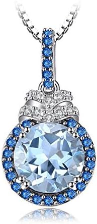 VERA NOVA JEWELRYStunning 1.65Ct Sky Blue Topaz Round-Shape Sterling Silver Pendant Necklace with 18-inch Box Chain