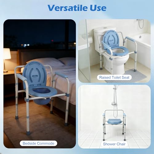 Elderly Portable Elderly Portable Adult Toilet Chair 5 Adjustable Heights, Portable Adult Toilet, Elderly Toilet Chair with Bucket/with Armrests for Pregnant Women with Disabilities (250 kg)