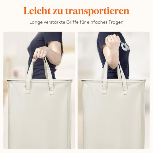 65L Wäschekorb Schmal mit Deckel, Wäschekorb Waschenkorbe Faltbar Klein, Wäschesammler mit Griffen, Wäschebox Laundry Baskets für Waschküche Schlafzimmer, Badezimmer, Weiß, 1 Packungen