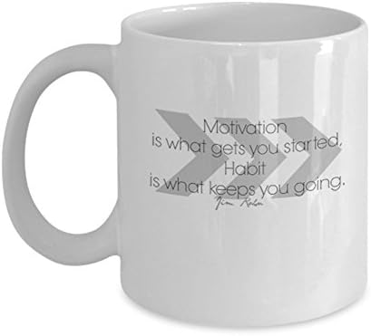 Jim Rohn Coffee Cup - Motivation Is What Gets You Started - Best Boss Mug (White)