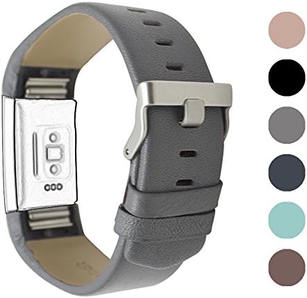 Fitbit Charge 2 Bands, AIWELL Genuine Leather Replacement Strap for Fitbit Charge 2 (Grey)