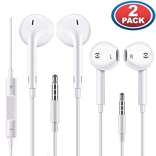 (2 Pack) Headphones/Earphones/Earbuds, ebasy 3.5mm Aux Wired Headphones Noise Isolating Earphones with Built-in Microphone & Volume Control Compatible with iPhone iPod iPad Samsung/Android / MP3