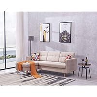 EiioX Linen Fabric Sectional Sofa L-Shape Couch, Mid-Century Modern Chaise Lounge for Living Room, 59.4" L 82.3" W 34.3" H, Beige