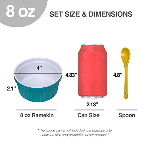 8 oz Ramekins for Baking Set - 6 PACK Souffle Dish Bowls with 6 Spoons Set, Oven Safe Round Ceramic Custard Cups, Dessert, Ice Cream, Creme Brulee, Gratin Dishes, Pot Pie (Multicolor Set) - Thumbnail 5