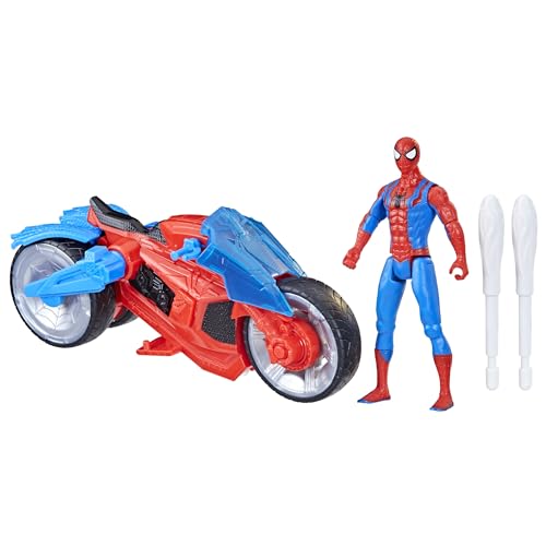 Marvel Spider-Man Web Blast Cycle Toy Set with 10-cm Action Figure and 2 Web Projectiles, Red