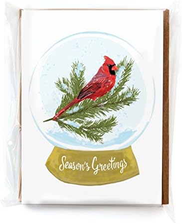 Rigel Stuhmiller Birds in Snowglobes Assortment of 8 Greeting Cards and Envelopes: 2 each of Cardinal, Chickadee, Snowy Owl, and Dove