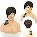 VRZ Short Human Hair Wigs Cute Pixie Cut Wigs Medium Cap Size Color 1B (XJK)