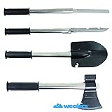 Wealers 9-in-1 Emergency Camping Compact Tools Kit, Shovel, Axe, Knife, Hammer, Saw, Can Opener, Bottle Opener, Nail Puller, Gut Hook, with Carry Case,