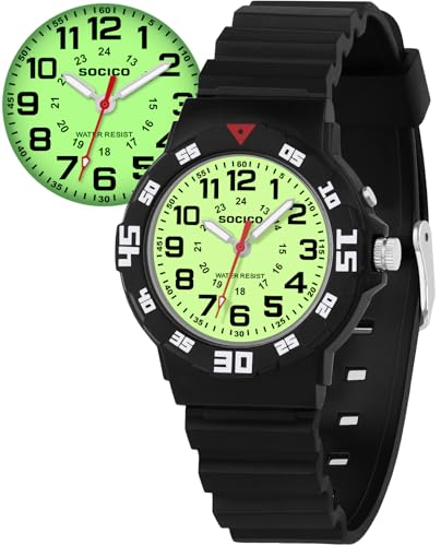 Kids Analog Watch with Light for Boys Girls Waterproof Time Teaching Watch with Soft Band Learning Time Wrist Watch Easy to Read for Children Great Gifts