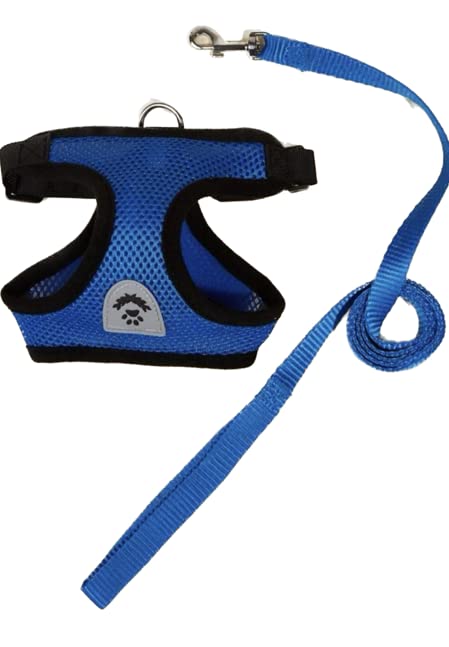 Dog Harness and Lead Adjustable Vest Harness Padded Mesh and Leash Lightweight Escape Proof Pet Harness for Small Medium Dogs Cats (Blue and Black, L (See size chart for measurements))