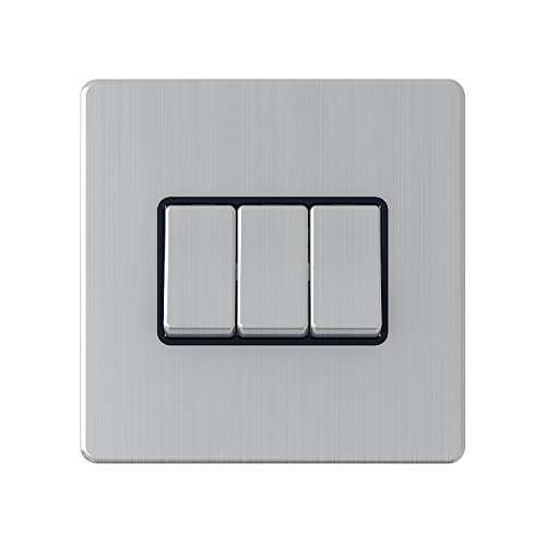 AET SL3GSWIBS 3 Gang 10 A Screwless Black Insert Metal Rocker Switch