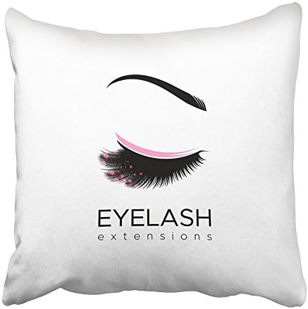 Soksar Throw Pillow Cover Square 16x16 Inch Black Lash Eyelash Extension in Modern Style Pink Eye Makeup Abstract Beautiful Beauty Cartoon Zipper Print Pillowcase Two Side Design Home Sofa Decor