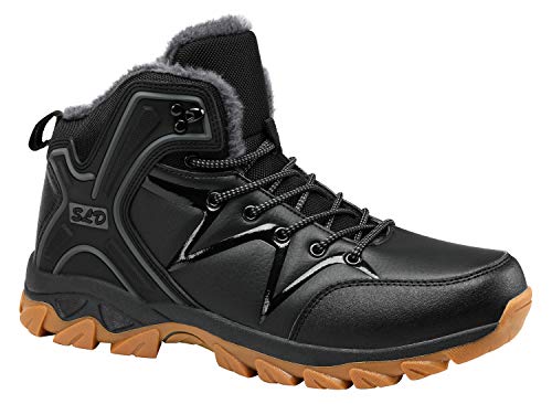 WellUp Men's Snow Boots-Fur-Lined Shoes Non-Slip Outdoor Motorcycle Backpacking Trekking Trails Hiking Sneakers Black 9