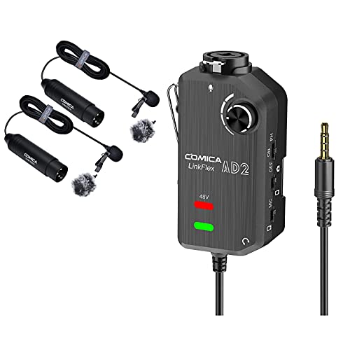Comica LINKFLEX AD2 XLR/ 6.35mm Audio Preamp Adapter + CVMV02O 2 Pack XLR Microphone 5.9ft