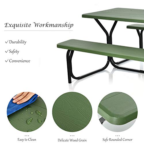 Giantex Picnic Table Bench Set Outdoor Camping All Weather Metal Base