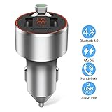 Bluetooth FM Transmitter Car, Basslplay Wireless Car Transmitters Radio Adapters Hands-Free Calling Car Kit, Supports TF Card, 5V/3.1A, Dual USB Ports Car Charger All Smartphones(Silver)