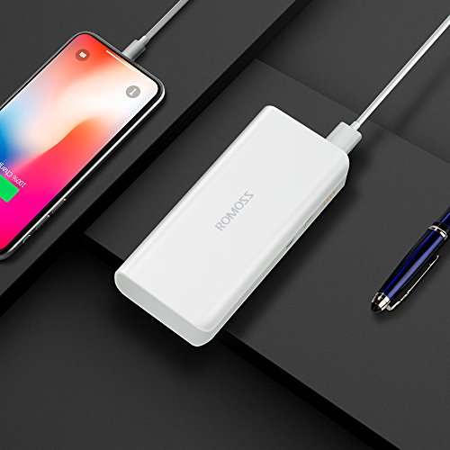 Romoss Powerbank 10000mAh mit 2-Port 2.1A, Externer Akku mit Batterieanzeige, Akkupack Ladegeräte für Handys, Smartphones, Tablets, i Phone, Sumsung usw. Weiß