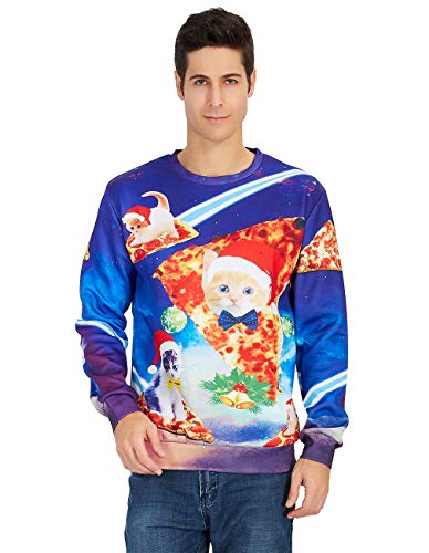 RAISEVERN Unisex Hässliche Weihnachtsstrickjacke Galaxy Raum Cat Print Casual Sport Gym Sweatshirt Kleidung für Frauen Männer