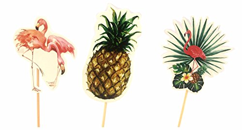 Palm Leaves Pink Flamingo Party Cupcake Toppers Luau Decorations, Set of 12