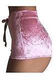 COCOLEGGINGS Womens Casual Soft High Waist Drawstring Velvet Club Shorts Pink M