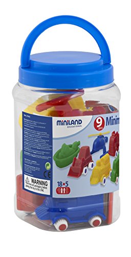 MinilandEducational - Minimobil 9 piece set - Durable Assorted Flexible Plastic Toy Cars For Young Children, Safe Non Removable Wheels, Promotes Tactile Skills And Coordination
