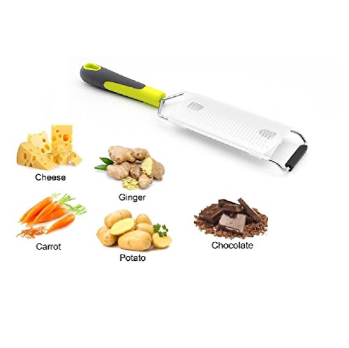 ZXJOY Cheese Grater & Citrus Lemon Zester-Parmesan, Garlic, Nutmeg, Ginger, Fruit, Vegetable - Stainless Steel Blades with Protective Cover (B)