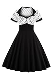 Women's Vintage 1950s Short Sleeve Black Dot Evening Party Dress(White,S)