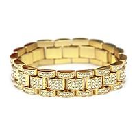 Unpara Hip Hop Bling Cuban Bracelet Sand Explosion Chain Gold Silver Mens Bracelet (Gold A)