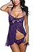 Avidlove Women Lace Nightwear Halter Lace Strap Chemise Babydoll Lingerie Set Dark Violet