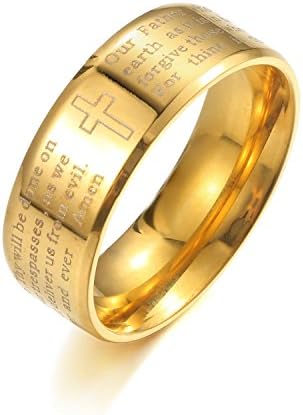 IBERIS Men's Stainless Steel 18k Gold Plated Cross Scriptures Ring (07)