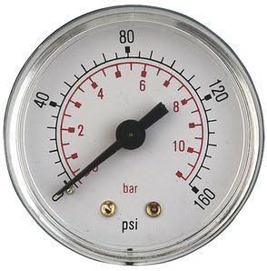 Air Pressure Gauge 1/8 bsp Rear Entry 50mm dial 0-100psi - 1bar max