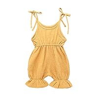 Euvinla Newborn Girl Clothes Baby Cotton Romper Jumpsuit Straps Bodysuit Ruffled Outfit Summer (Yellow, 70/0-6months)