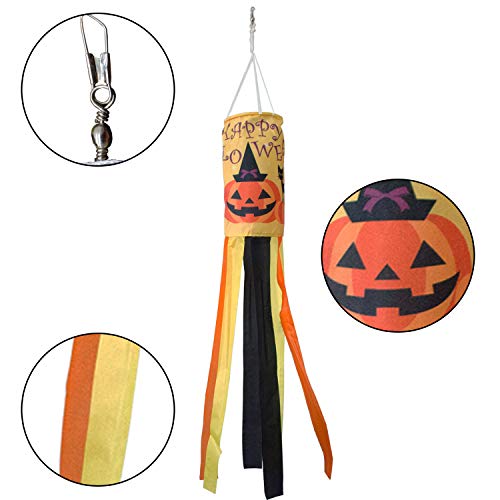 PINCHUANG 40 Inch Halloween Pumpkin Windsock Flag, Halloween Windsock Outdoor Hanging Decoration for Front Yard Patio Lawn Garden Party Decor (Halloween Cat Windsock) - Thumbnail 2