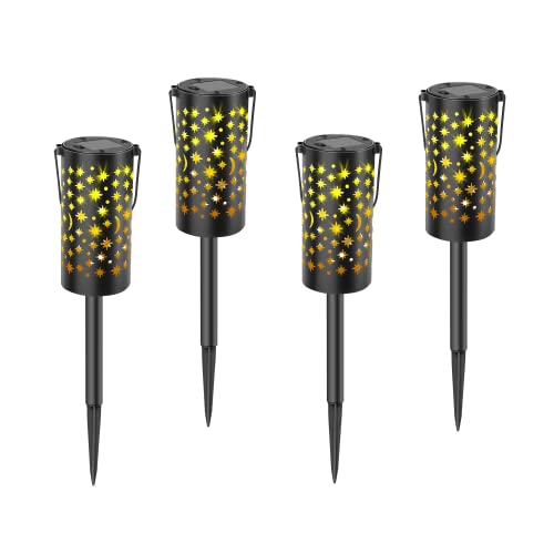 Pathway Solar Light Outdoor Garden, VAABZZ Garden Light with Warm White LED Lights, Waterproof Star and Moon Light for Outdoor Garden, Driveway, Lawn, Patio, Yard and Christmas Decoration(4 Pack)