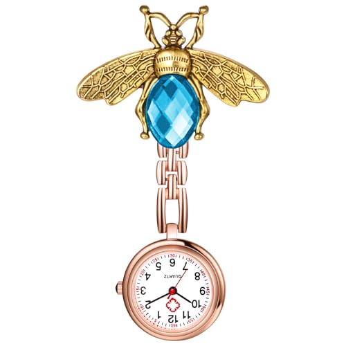 Avaner Nurse Fob Clip-on Watches: Rhinestones Stainless Steel Hanging Brooch Analog Quartz Pocket Watch with Second Hand