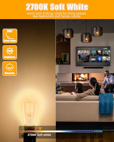 Mastery Mart Dimmable Vintage Edison Light Bulbs, Pack of 10, 2700K Soft White, 5.5W, Equivalent 60W, E26 LED Bulb with 90+ CRI, ST19/ ST58 Clear Glass Antique Filament Edison Style