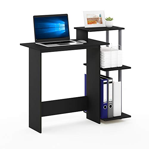 Furinno EFFICIENT 3 Open Side Shelves Gaming Desk, Solid Black