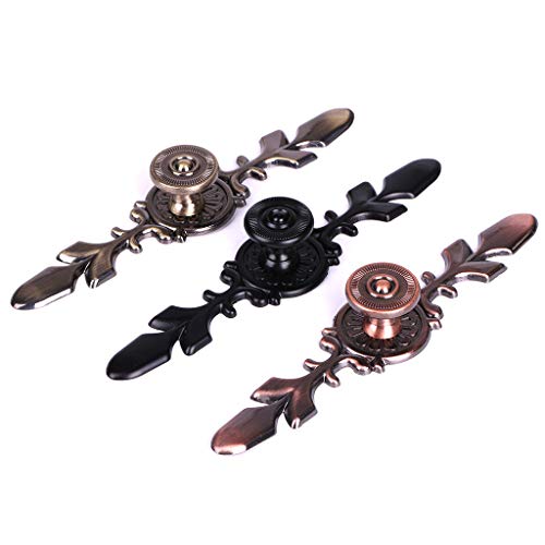 Fvstar Cabinet Knobs Pulls Handles Vintage Rustic Antique Farmhouse Kitchen Drawer Door Knob with Plate Home Office Cupboard(Green Bronze,5pcs Large)